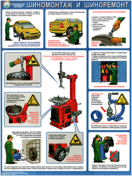 ПС72 Безопасность в авторемонтной мастерской. шиномонтаж и шиноремонт (пленка самокл., А2, 1 лист) - Плакаты - Автотранспорт - Магазин охраны труда и техники безопасности stroiplakat.ru